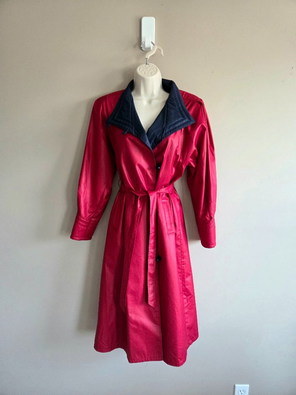 Vintage Primrose Red Trench Rain Coat with Navy Details